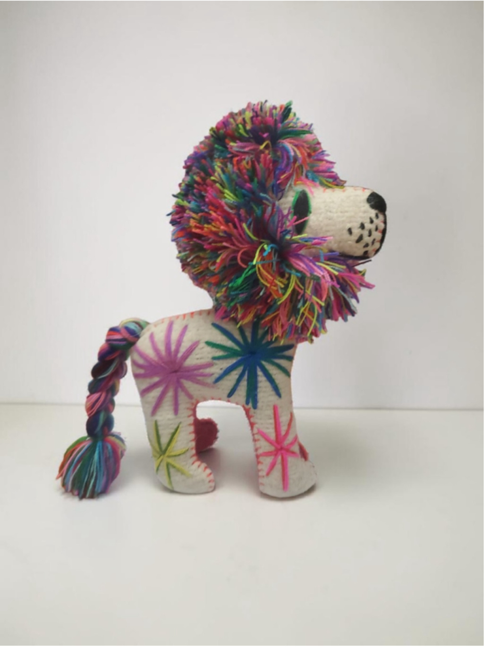 Vtg Mexican Folk Art Embroidered Poodle Plush Dog Chiapas Otomi Style Colorful